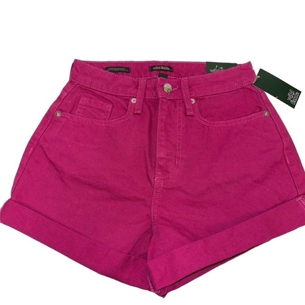 WILD Fable Highest Rise Mom Jean Cuffed Shorts in Fuchsia Pink - Picture 4 of 13